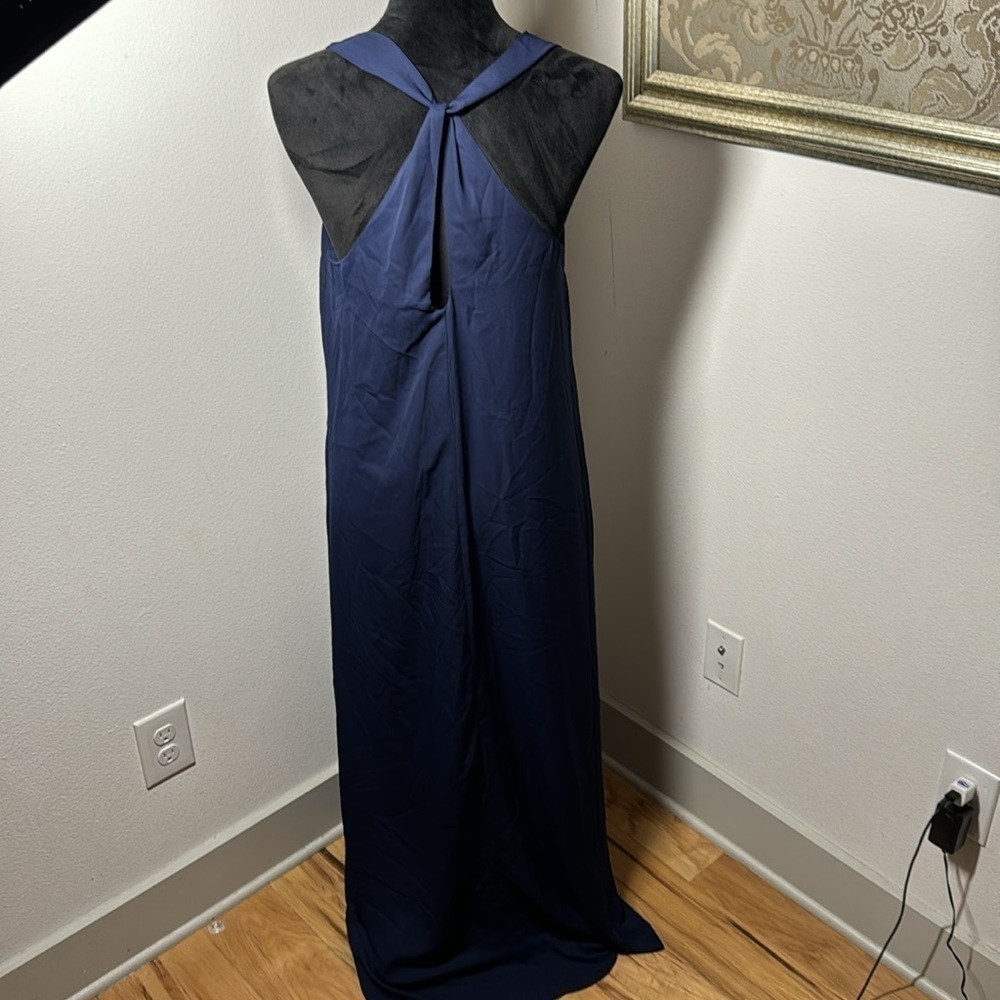 Dark blue crossed back sleeveless round neckline maxi long dress Sz S‎